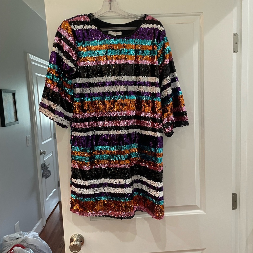 Multicolor Sequin Striped Dress